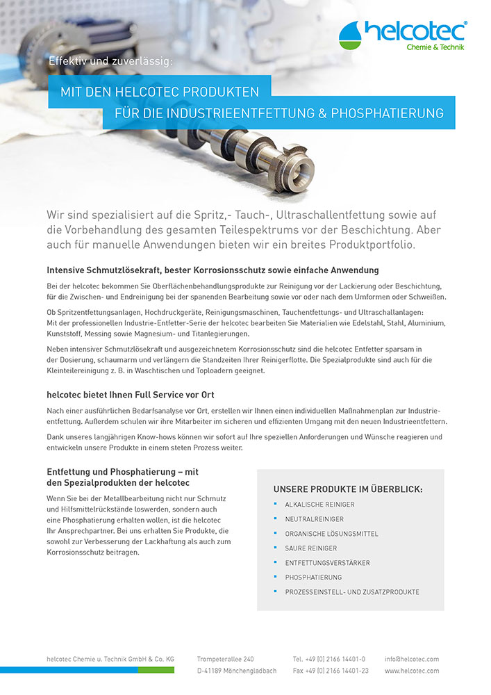 Produktflyer Industrie­entfettung & Phosphatierung